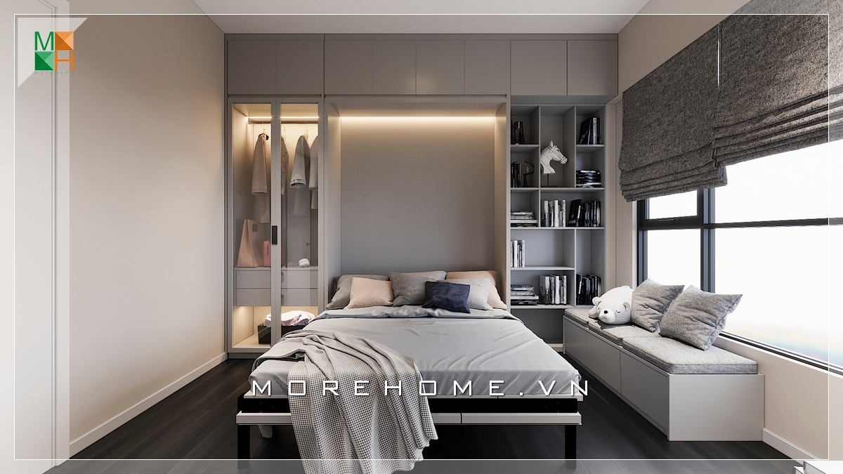 Mẫu thiết kế nội thất phòng ngủ hiện đại và tiện nghi, với gam màu nhẹ nhàng, dễ chịu tạo cảm giác thoải mái cho gia chủ Thiết kế phòng ngủ