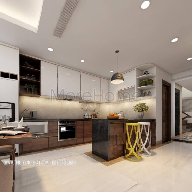 Thiết kế nội thất phòng bếp gỗ công nghiệp hiện đại cho nhà phố Lò Đức Thiết kế phòng bếp