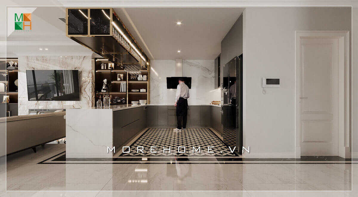 Mẫu tủ kệ gỗ treo đẹp và sang trọng, có công dụng để đồ để cốc và ly tiện lợi và đẹp. Thiết kế phòng bếp