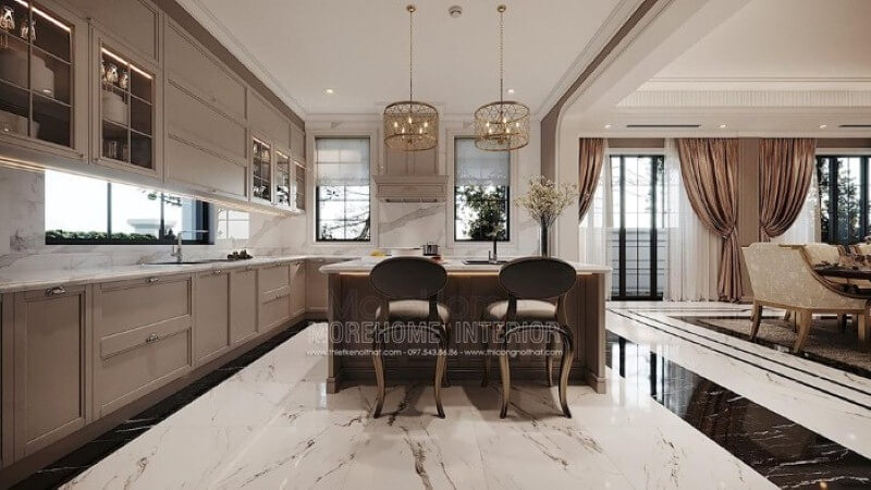 Đá ốp bếp vân mây đẹp, sang trọng cho tủ bếp biệt thự, nhà phố. Nội thất phòng bếp