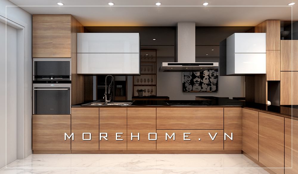 Thiết kế nội thất phòng bếp gỗ công nghiệp hiện đại, tiện nghi Nội thất phòng bếp