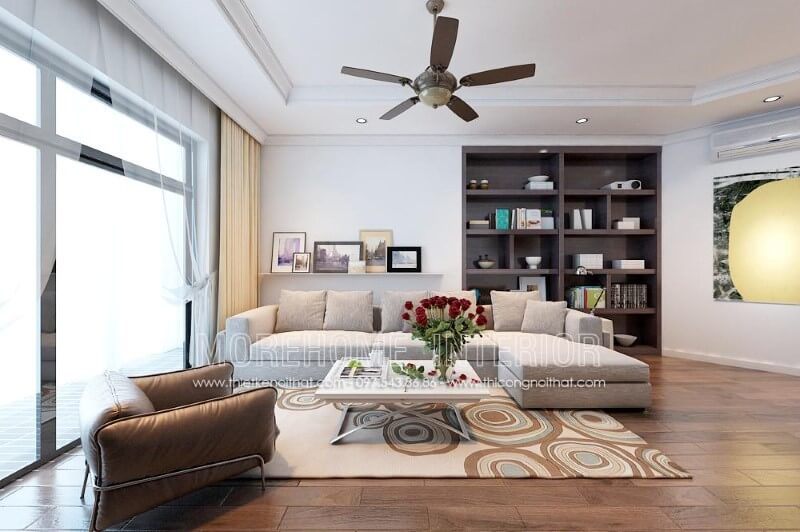 thi công sofa góc L hiện đại MS-027 bọc nỉ cao cấp đẹp cho phòng khách biệt thự